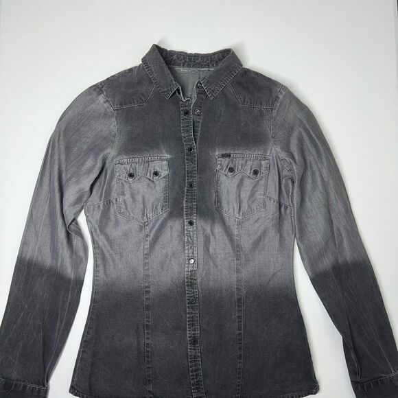 SALSA NWOT Thin Denim Shirt Black Gray Button Down Size XS Long Sleeve - Picture 12 of 16
